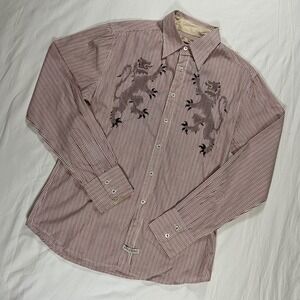 Kings Road London Button Down Shirt Mens S VTG Embroidered Lions Crest Striped